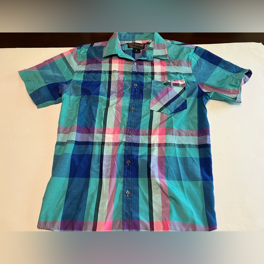 Blac Lacquer Shirt Mens L Multicolor Plaid Short Sleeve Button Up Cotton Blend